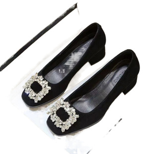 Xiaoxiang style rhinestone high heels thick heel shoes women's 2025 new spring and autumn evening shoes women's shoes