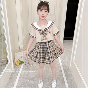 Girls' jk Uniform Set Summer New Style Western Style Children's Wear Girls' College Style Children's Dress Set Two-piece Fashionable