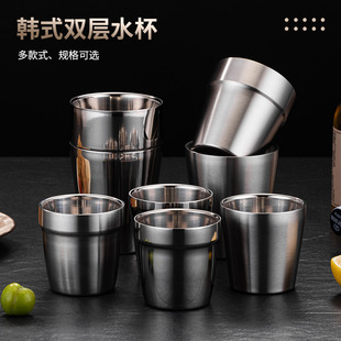 304 stainless steel double-layer water cup hotel catering beer cup tea cup beverage cup heat insulation drop-resistant metal cup