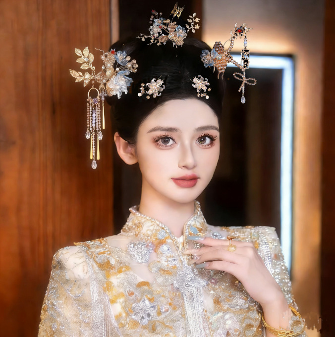Bride's Xiuhe Headdress, Sweet and Age-Reducing Tassel Hairpin, Chinese-Style Xiuhe Dress Studio Photo Shoot Styling Accessories