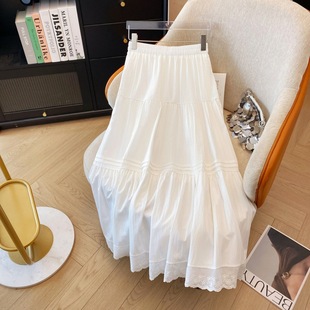 Lace Stitching Mesh Cake Skirt Skirt Women's Spring and Autumn Ballet Style Fairy Skirt High Waist Slim A- line Umbrella Skirt
