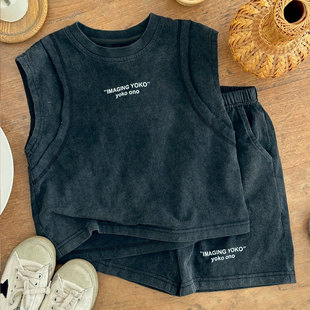 Boys' Sleeveless suit Street Fried Light New Children's Summer Dress Children's Baby Internet Celebrity Vest Shorts Two-piece Fashionable Set