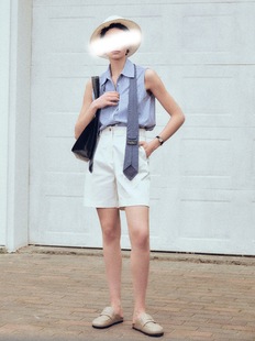 2025 Summer New Sleeveless Shirt Striped Casual Right Angle Shoulder Shirt London Street Simple Wear Tops