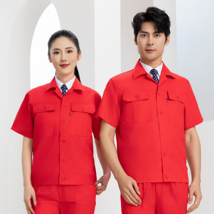 Summer Short-Sleeved Work Clothes Suit Men's Thin Wear-Resistant Auto Repair Shop Clothes Pure Cotton Workshop Electromechanical Worker Half-Sleeved Labor Protection Clothes