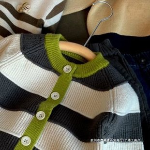 2024 Autumn and Winter New Children's Sweater Coat Cardigan Spring and Autumn Stripe Stylish Fashion Baby Color-matching Autumn Stylish
