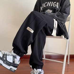 American Casual Sports Pants Men's Autumn and Winter 2024 New Loose All-match Fashionable Brand Simple Student's Foot-binding Sweatpants