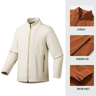Spring stand collar soft shell windproof waterproof outdoor climbing jacket camping fleece-lined warm cardigan jacket for men and women