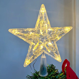 In stock Christmas decoration LED light transparent tree top star battery light five-pointed star Christmas decoration decoration props