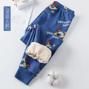 Autumn and Winter Children's fleece-lined warm pants thickened boys' cotton pants children's velvet pants girls' bottoming pants cartoon pajama pants