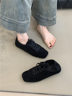 2024 new Korean version of retro suede square head lace-up increased casual versatile board shoes deep mouth shoes women