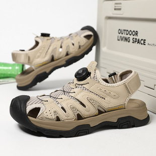 Foreign Trade plus size Sandals Men's 2024 Summer New Breathable Outdoor Sports Anti-collision Wear-resistant Fishing Baotou Beach Shoes