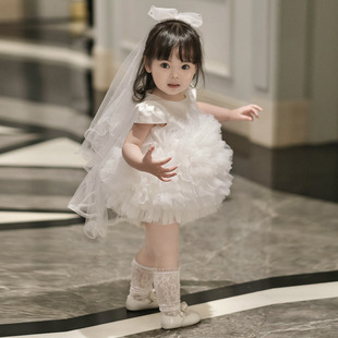 Baby Girl's One Year Old Dress Girl's Birthday Host Children's Beautiful Poncho Princess Yarn Dress Light Luxury High-end Western Style