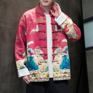 2023 autumn and winter New Chinese style men's buckle improved national fashion deerskin velvet digital printing Tang suit casual jacket