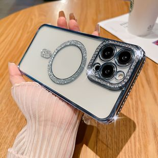 For iPhone14 New gradient mobile phone case Apple 13 plating rhinestone MagSafe anti-drop protective case 12p