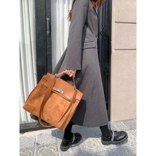 High-end Suede Portable Kelly Bag Women's 2024 Autumn and Winter New Large Capacity Fashionable All-match Shoulder Bag Trendy