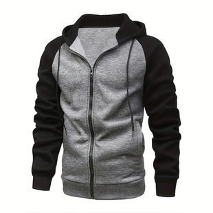 2024 foreign trade autumn and winter new coat zipper cardigan fleece-lined sweater men's casual hooded top men's clothing
