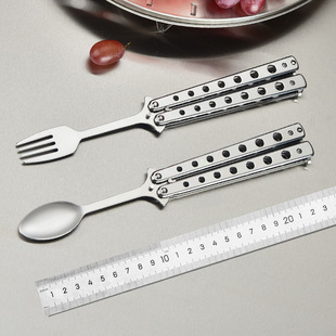 Stainless Steel Butterfly Knife Outdoor Portable Foldable Butterfly Practice Fork Spoon CSGO Butterfly Practice Knife Swing Knife