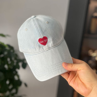 Heavy Industry Washed Denim Baseball Cap Men's and Women's Korean Style Internet Red Blogger recommend Fashion Brand Love Letter Embroidered Cap