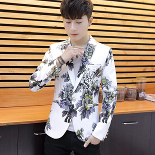 2024 spring new printed fashion brand small suit men's Korean-style slim fit youth handsome spirit suit jacket men