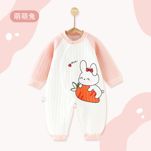 Baby's jumpsuit spring and autumn warm thin cotton newborn climbing clothes for boys and girls baby class a cotton winter thick base