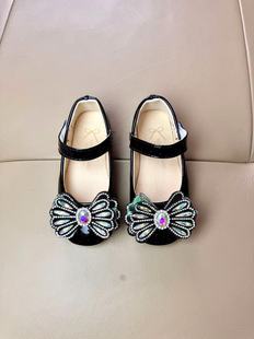 Girls Princess Shoes 2024 Spring and Autumn New Children's Baby Shoes Soft Bottom Rhinestone Princess Leather Shoes Girls Performance Shoes