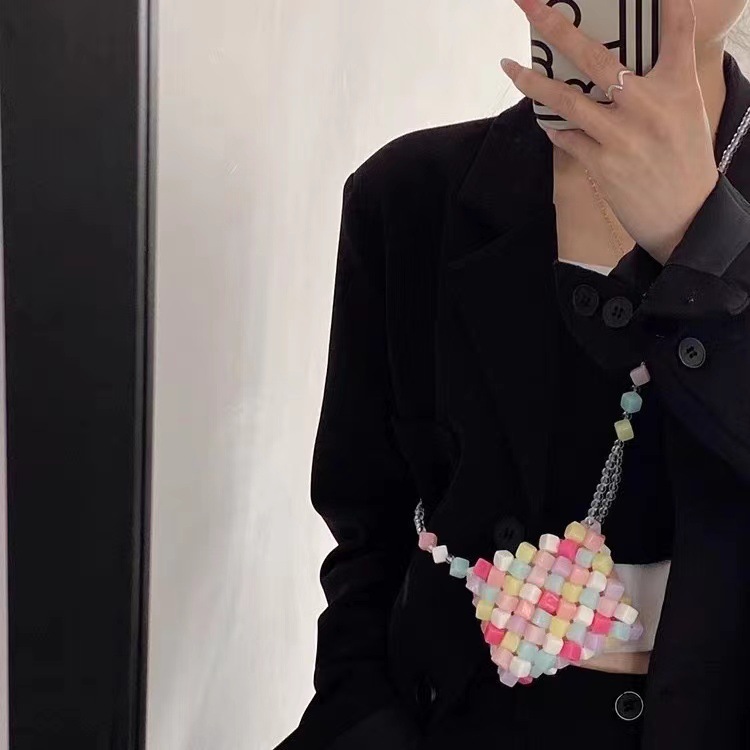 Transparent jelly candy-colored exquisite small handbag for women, niche design, crossbody mini pink coin purse/lipstick bag