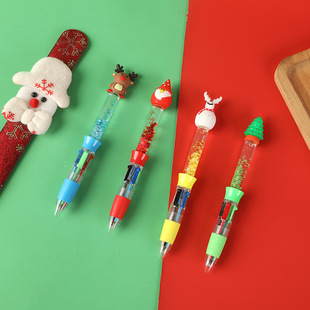 New Christmas quicksand four-color ballpoint pen for the elderly hand account pen for primary school students color oil pen Christmas gifts wholesale