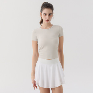Summer Thread Short-sleeved Elastic Slim Yoga Fitness Outdoor Sports Short Quick-drying T-shirt High Waist Slimming