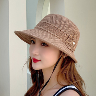 Summer New Korean Style Middle-aged and Elderly Mother Woven Fisherman Hat Women's Fashionable All-match Sunscreen Sunshade Hat Breathable Basin Hat