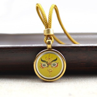 Tibetan Style Neck 1.5 Round Pendant Hand-painted Gold Fifth Master Huang Cai Benmingfu Zakilam Thangka Necklace