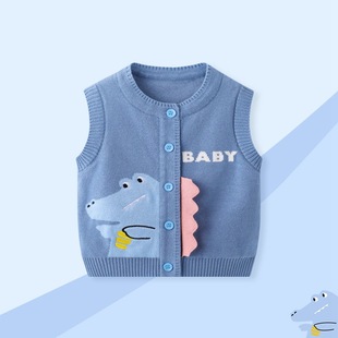 Boys' Vest Baby Knitted Wool Sweater Small Vest Autumn and Winter New Cardigan Baby Spring and Autumn Waistcoat