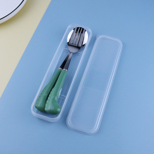 Creative Cartoon Stainless Steel Ceramic Handle Spoon Fork suit Household Cute Children Food Grade Dining Spoon 410