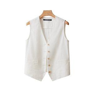 North Road Horse Cotton and Hemp Vest Women's Summer V-neck Vest with Stacked Pony Pony Pony 2024 New Spring and Autumn Summer