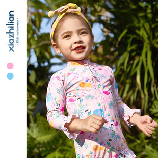 Korean Children's Swimwear Girl's New Sunscreen Long Sleeve Children's Hot Spring Sleeve Style Girl's Western Style Swimwear