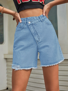 35005# AliExpress Europe and the United States cross-border e-commerce casual Denim shorts women's best selling simple high waist loose shorts