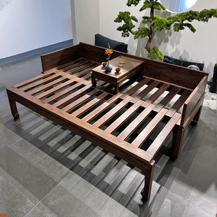 Black walnut arhat bed push-pull new Chinese style solid wood sofa bed dual-use chaise bed living room small apartment old elm