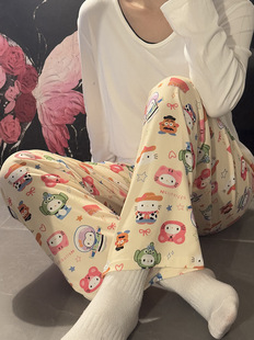 Hello Kitty ins мультфильм стиль японские пижамы студенческие ранние осенние анти-комары брюки милые общежития повседневные брюки согнутые брюки