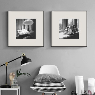 French black and white photo wall living room decorative painting niche retro porch painting high-level sense aisle painting bedside mural