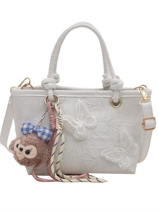 New Chinese style butterfly embroidered small bag, fashionable and casual bucket bag, textured and simple women's minimalist shoulder/crossbody bag.