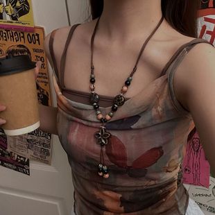 New Chinese Style National Style Necklace Various Wearing Methods Crossbody Long Beaded Sweater Necklace Jewelry Horse Face Skirt Joker Accessories