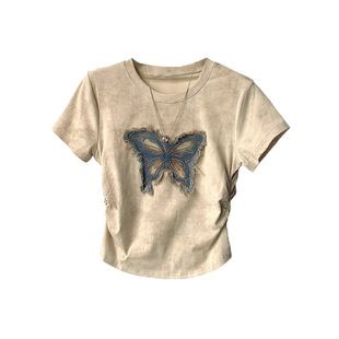 Tie-Dye Short-Sleeved T-Shirt Women's Modal Top American Retro Summer Design Sense Small Slim-Fit Short Top