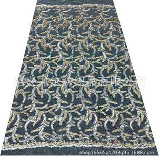 Polyester Mesh Cloth Feather 3 Plus 5 Laminates Gold Sequins Embroidered Big Flower Fashion Full Beaded Embroidered Fabric