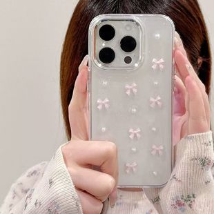 Light pink small bow for Apple 16promax mobile phone case new iPhone14pro Japan and South Korea 13