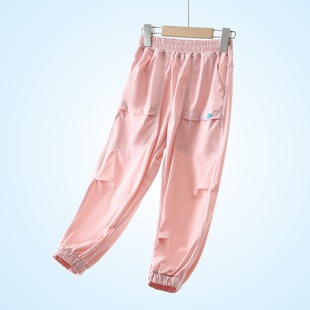 Girls' Summer Quick-drying Pants Western-style Girls' Summer Ice Silk Anti-mosquito Pants for Big Children's Summer Thin Sports Trousers