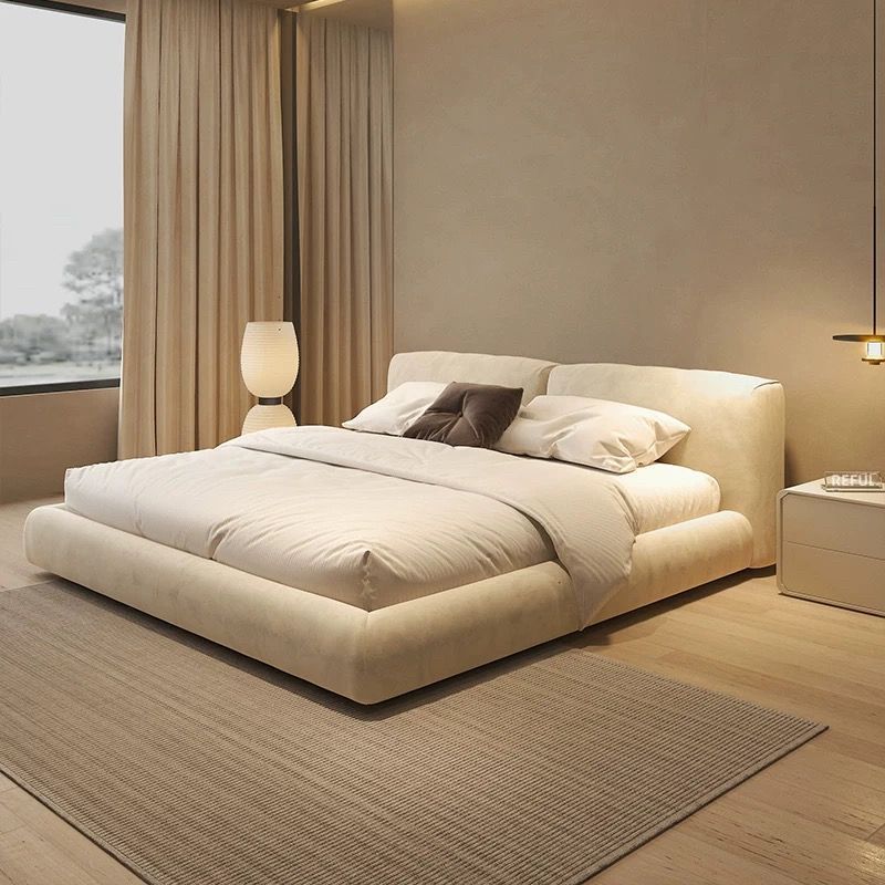 Italian Style Tatami Bed, Cream Style Block Frosted Fabric, Master Bedroom Double Queen Bed, Wedding Bed