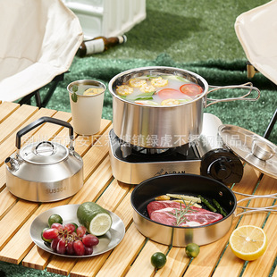 Outdoor set pot set picnic camping outing cooking folding portable cookware 304 stainless steel set pot wholesale price