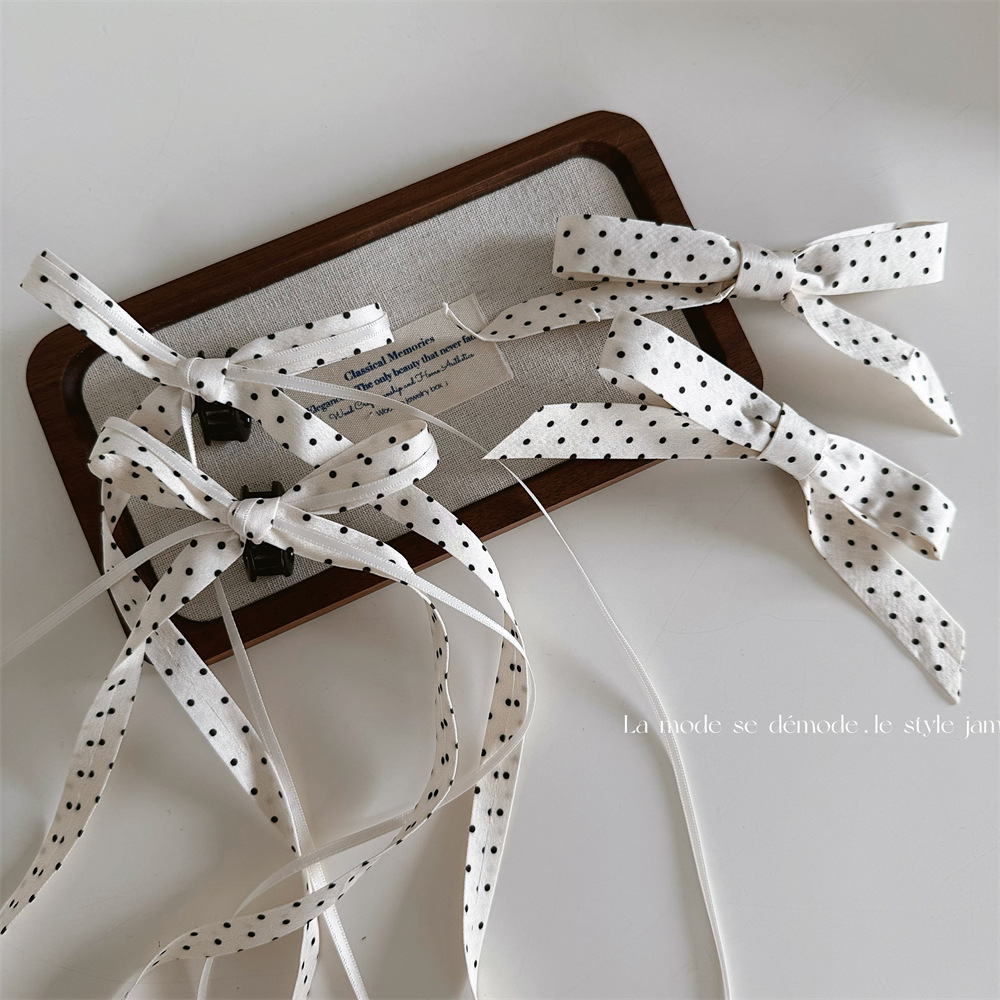 Ballet Style Bow Polo Dot Ribbon Mini Grab Clip Women's Back of Head Double Ponytail Hairpin Texted New Style Hair Accessories