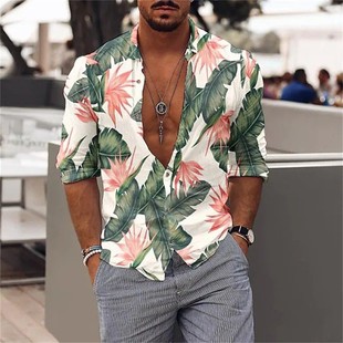 Independent station foreign trade cross-border new men's 2023 autumn fashion 3D printing long sleeve shirt men's source factory