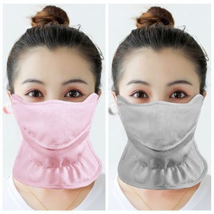 Summer Lace Sunscreen Mask Women's Neck Protecting Integrated Large Face Protecting Face Riding Sunscreen 5D Stereo Nose Breathable