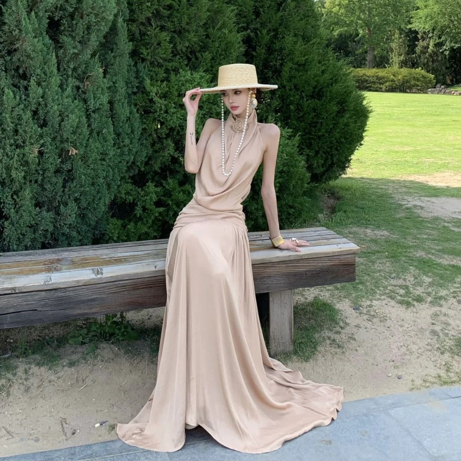 French Retro Style Pearl Chain Straw Hat, Vacation Style Sun Protection Straw Hat, High-End Straw Hat